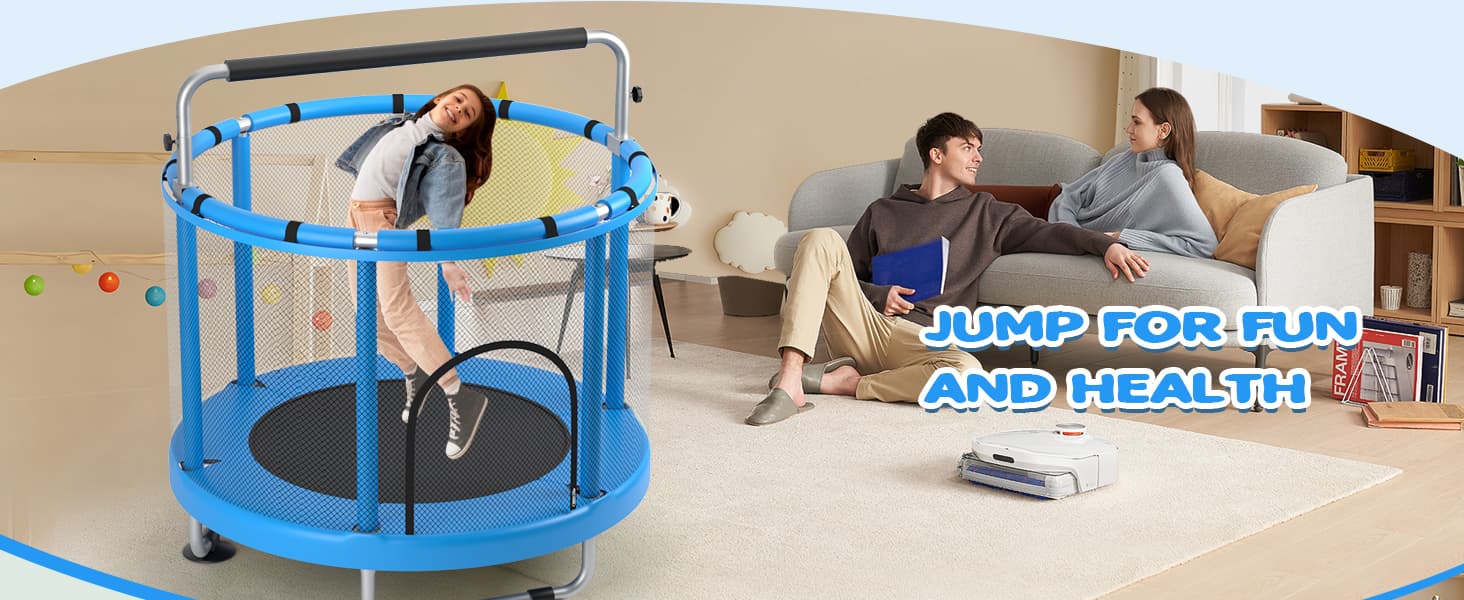 55" Trampoline for Kids with Enclosure, 440lbs Capacity Indoo