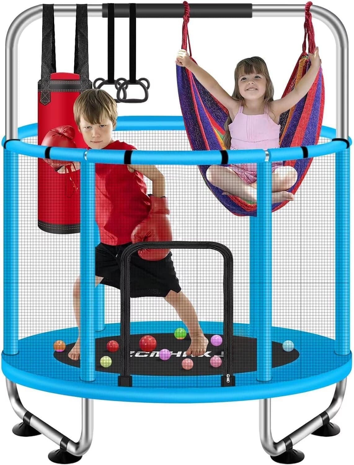 55" Trampoline for Kids with Enclosure, 440lbs Capacity Indoo